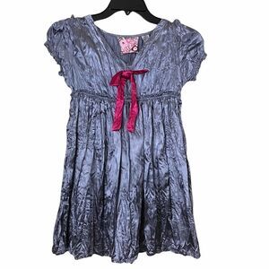 Girls Guess Gray Satin Dress with Pink Satin Belt